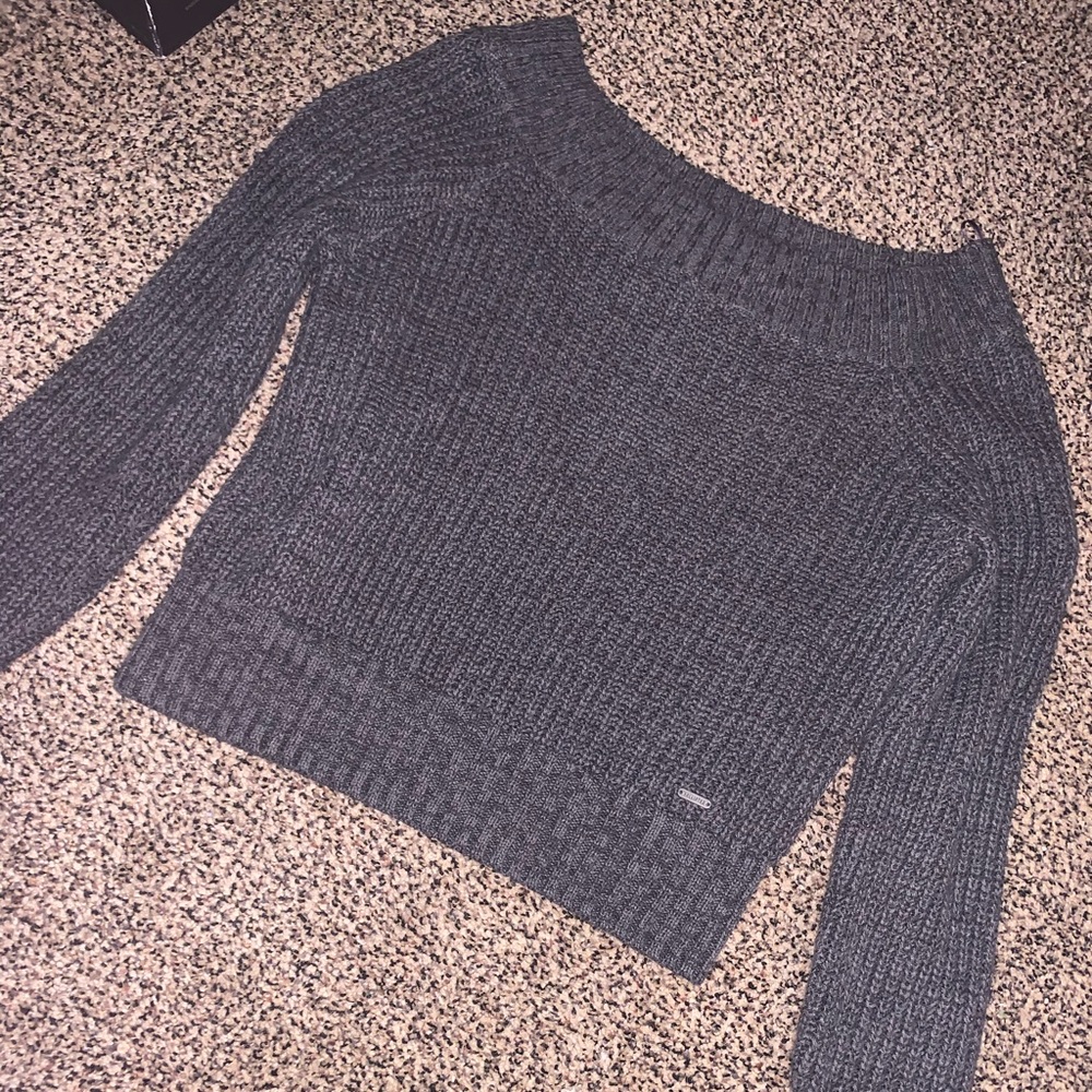 Off the shoulder grey sweater